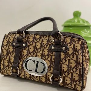 Brown Dior Logo Canvas Small East/West Boston Bag